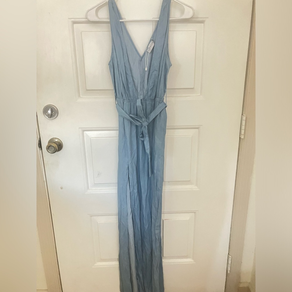 Lioness denim blue plunging split leg dress
